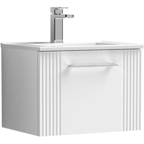 Nuie Deco Wall Hung 1-Drawer Vanity Unit with Basin-2 500mm Wide - Satin White