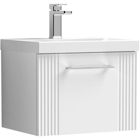 Nuie Deco Wall Hung 1-Drawer Vanity Unit with Basin-3 500mm Wide - Satin White