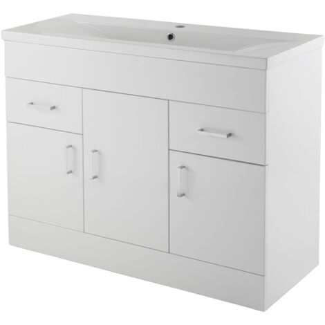 Nuie Eden Floor Standing 3-Door Vanity Unit and Basin-1 Gloss White - 1000mm Wide