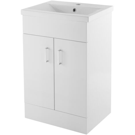 Nuie Eden Gloss White 500mm Vanity Unit and Mid Edge Ceramic Basin - VTMW500E