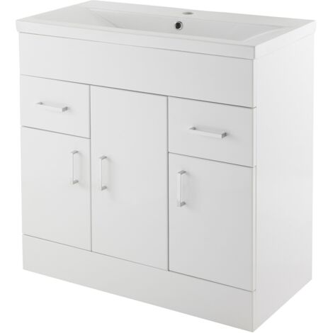 Nuie Eden Gloss White 800mm Vanity Unit and Minimalist Ceramic Basin - VTMW800