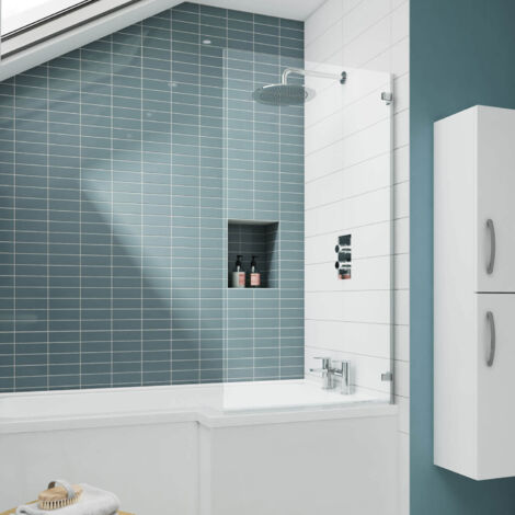 Nuie Ella Square Hinged Bath Screen 1410mm H x 782mm W - 5mm Glass