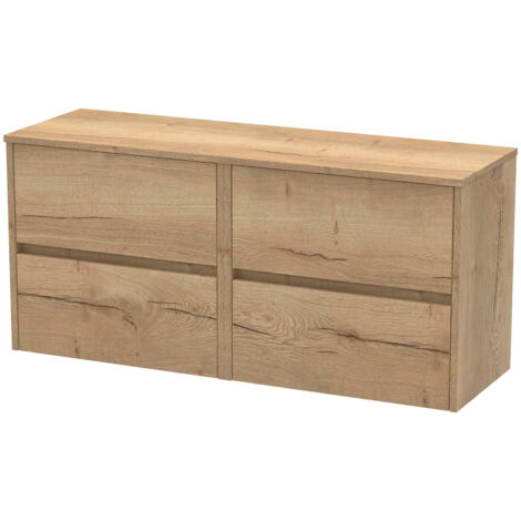Nuie Havana Autumn Oak Woodgrain 1200mm Wall Hung 4 Drawer Vanity Unit and Worktop - HAV804W2