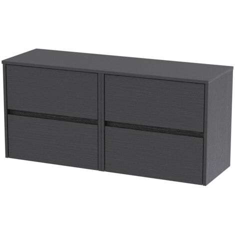 Nuie Havana Graphite Grey Woodgrain 1200mm Wall Hung 4 Drawer Vanity Unit with Worktop - HAV2204W2