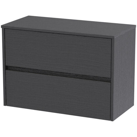 Nuie Havana Graphite Grey Woodgrain 800mm Wall Hung 2 Drawer Vanity Unit with Worktop - HAV2206W