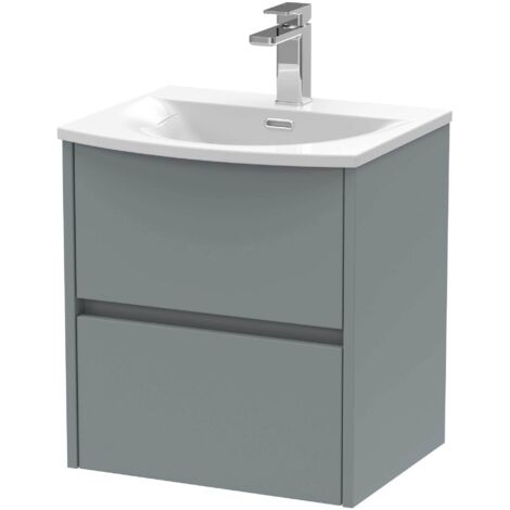 Nuie Havana Matt Coastal Grey 500mm Wall Hung 2 Drawer Vanity Unit and Curved Ceramic Basin - HAV2302G