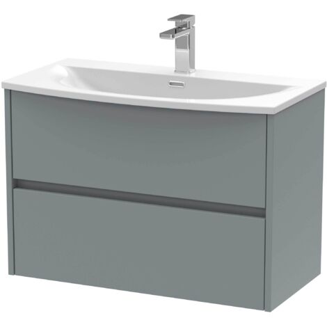 Nuie Havana Matt Coastal Grey 800mm Wall Hung 2 Drawer Vanity Unit and Curved Ceramic Basin - HAV2306G