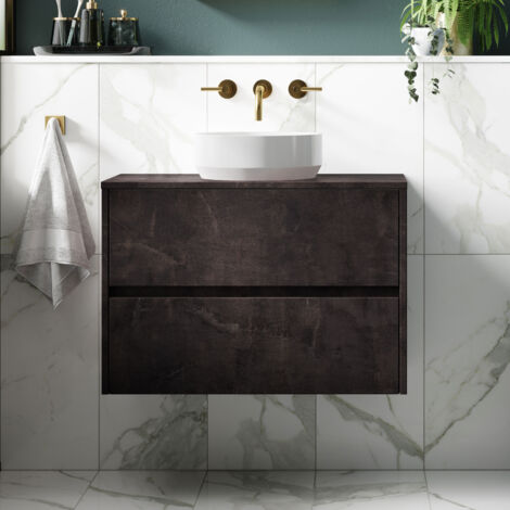 Nuie Havana Matt Metallic Slate 600mm Wall Hung 2 Drawer Vanity Unit with Worktop - HAV2604W