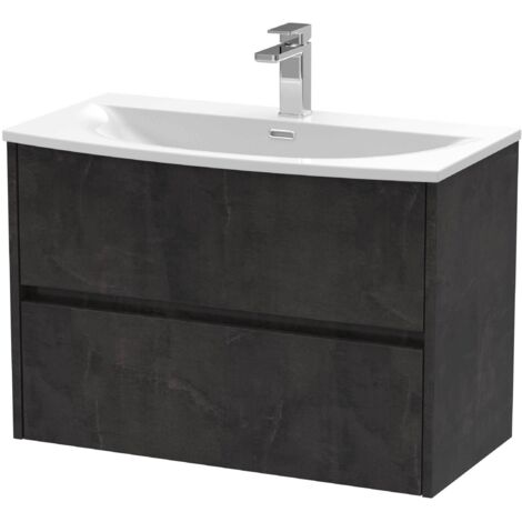 Nuie Havana Matt Metallic Slate 800mm Wall Hung 2 Drawer Vanity Unit and Curved Ceramic Basin - HAV2606G