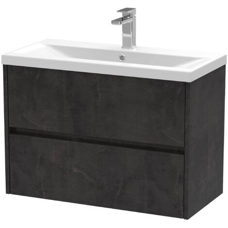 Nuie Havana Matt Metallic Slate 800mm Wall Hung 2 Drawer Vanity Unit and Mid Edge Ceramic Basin - HAV2606A