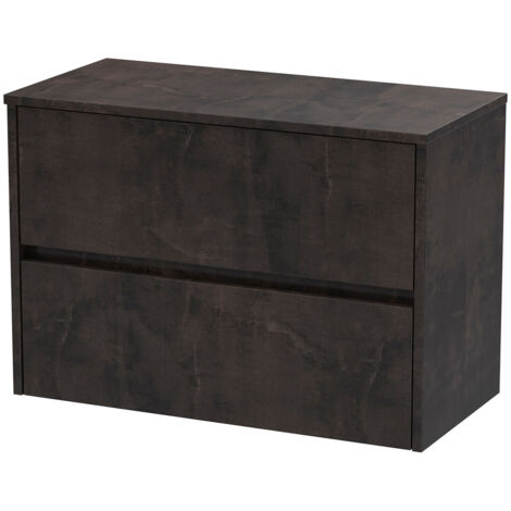 Nuie Havana Matt Metallic Slate 800mm Wall Hung 2 Drawer Vanity Unit with Worktop - HAV2606W