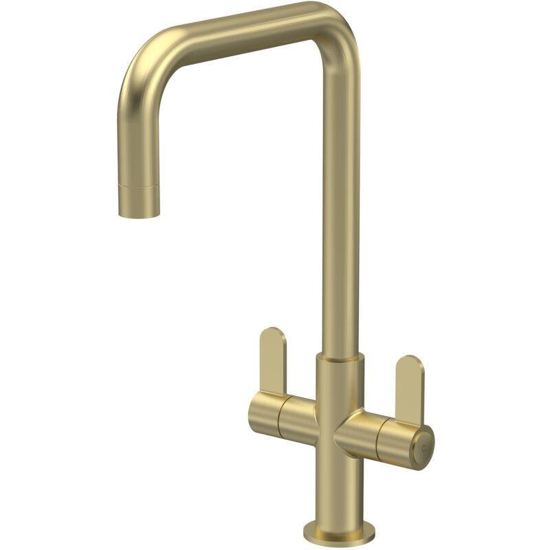 Nuie Kosi Mono Kitchen Sink Mixer Tap Dual Lever Handle - Brushed Brass