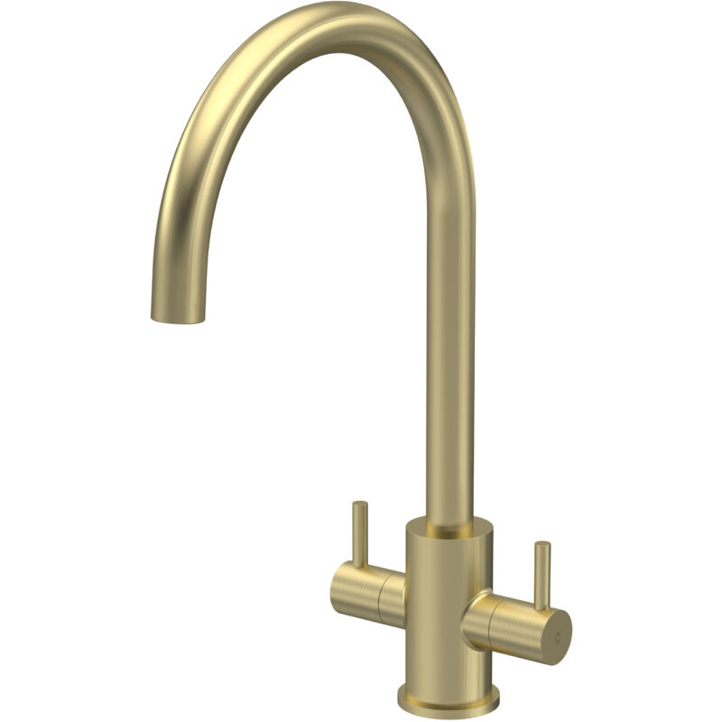 Nuie Lachen Mono Kitchen Sink Mixer Tap Dual Lever Handle - Brushed Brass