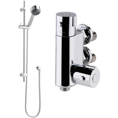 Nuie Linear Vertical Thermostatic Bar Shower Valve with Slider Rail Kit - Chrome