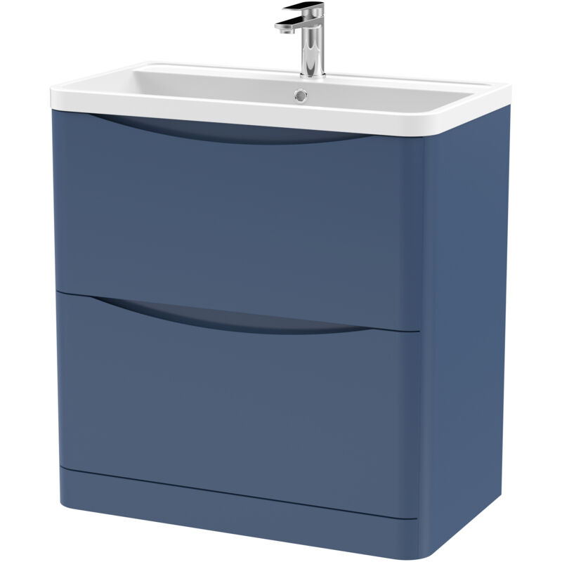 Nuie - Lunar Satin Blue 800mm 2 Drawer Vanity Unit and Polymarble Basin - LUN303