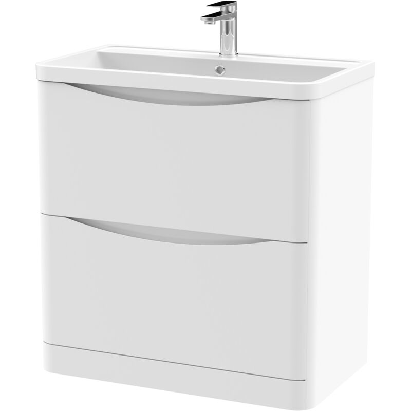 Nuie - Lunar Satin White 800mm 2 Drawer Vanity Unit and Polymarble Basin - LUN103