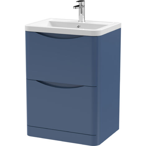 Nuie Lunar Satin Blue 600mm 2 Drawer Vanity Unit and Ceramic Basin - LUN301A