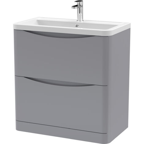 Nuie Lunar Satin Grey 800mm 2 Drawer Vanity Unit and Ceramic Basin - LUN203A