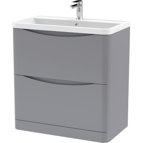 Nuie Lunar Satin Grey 800mm 2 Drawer Vanity Unit and Polymarble Basin - LUN203