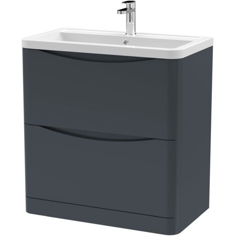 Nuie Lunar Satin Soft Black 800mm 2 Drawer Vanity Unit and Ceramic Basin - LUN1403A