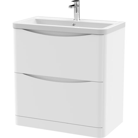 Nuie Lunar Satin White 800mm 2 Drawer Vanity Unit and Ceramic Basin - LUN103A