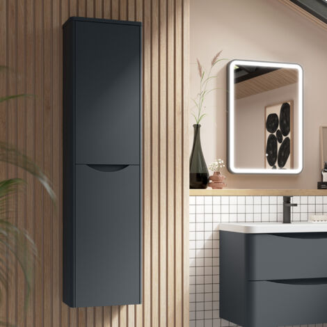 Nuie Lunar Wall Hung 2-Door Tall Unit 356mm Wide - Satin Anthracite