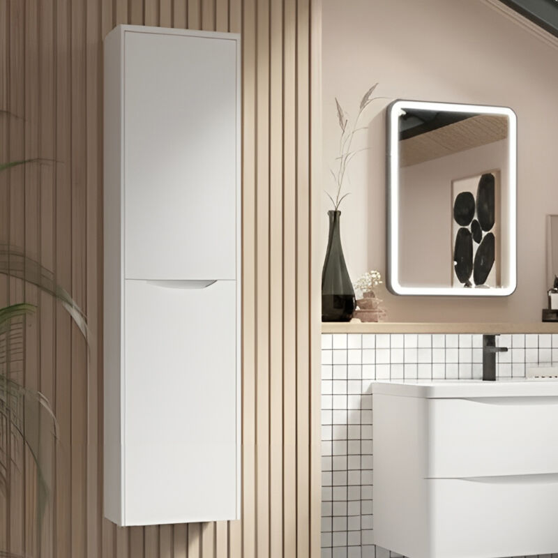 Nuie Lunar Wall Hung 2-Door Tall Unit 356mm Wide - Satin White