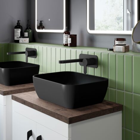 Nuie Luxe Matt Black 455mm x 325mm Rectangular Countertop Basin - NBV458