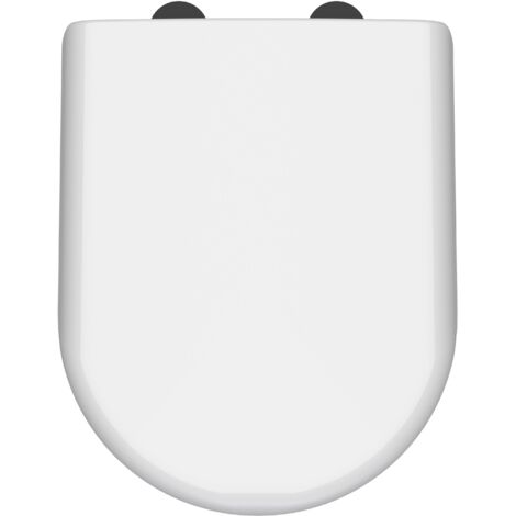 Nuie Luxury D-Shaped Toilet Seat with Soft Close Quick Release Hinges Black Cover Cap 364mm Wide - White