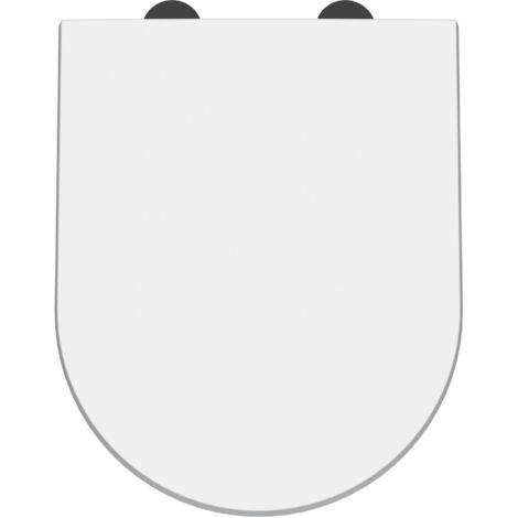 Nuie Luxury D-Shaped Toilet Seat with Soft Close Quick Release Hinges Black Cover Cap 370mm Wide - White