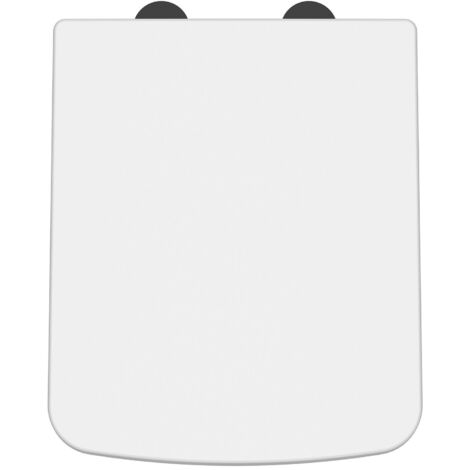 Nuie Luxury Square Toilet Seat with Soft Close Quick Release Hinges Black Cover Cap - White