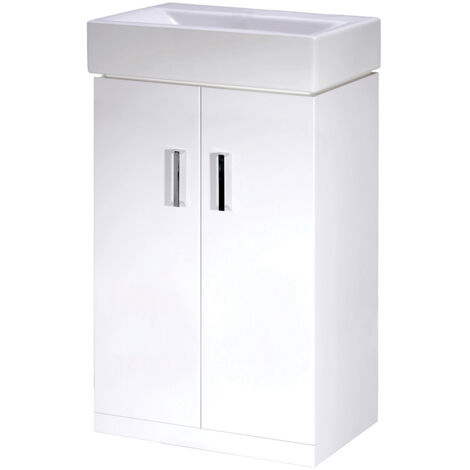 Nuie Mayford Floor Standing 2-Door Vanity Unit with Basin 450mm Wide - White
