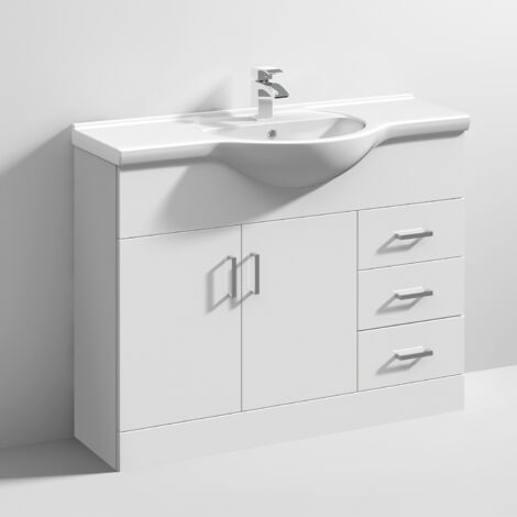 Nuie Mayford Gloss White 1050mm Vanity Unit and Curved Ceramic Basin - VTY1050