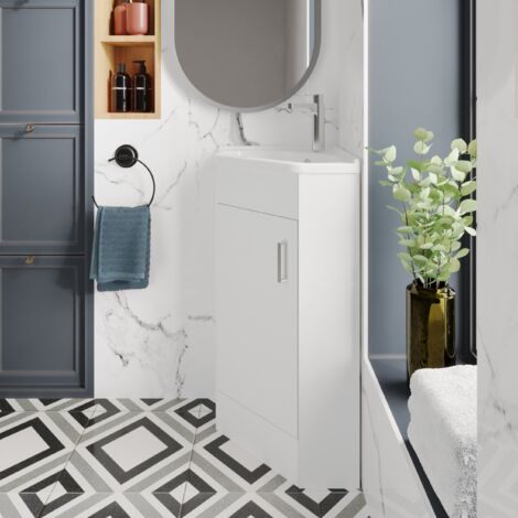 Nuie Mayford Gloss White 555mm Single Door Corner Vanity Unit and Basin - CU001