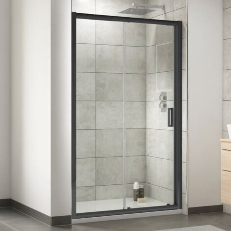 main image of "Nuie Pacific Black Profile Sliding Shower Door 1200mm Wide - 6mm Glass"