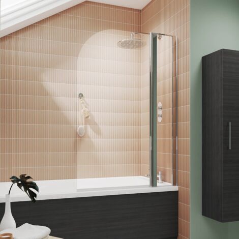 Nuie Pacific Round Top Hinged Bath Screen with Fixed Panel 1433mm H x 998mm W - 6mm Glass