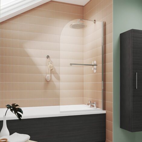 main image of "Nuie Pacific Round Top Hinged Bath Screen with Towel Bar 1430mm H x 790mm W - 6mm Glass"