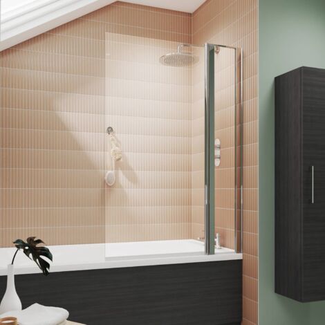 Nuie Pacific Square Hinged Bath Screen with Fixed Panel 1435mm H x 1005mm W - 6mm Glass