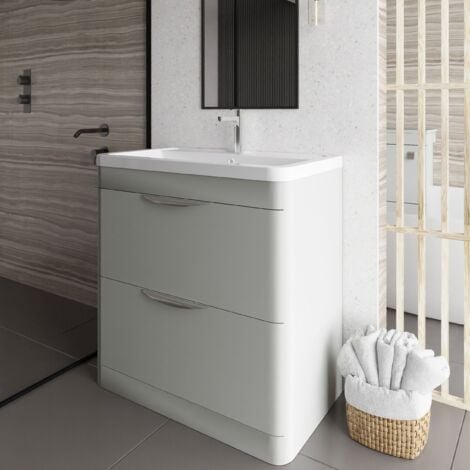 main image of "Nuie Parade Floor Standing 2-Drawer Vanity Unit with Polymarble Basin 800mm Wide - Gloss Grey Mist"