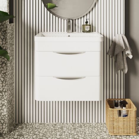 Nuie Parade Gloss White 600mm Wall Hung 2 Drawer Vanity Unit and Ceramic Basin - FPA002A