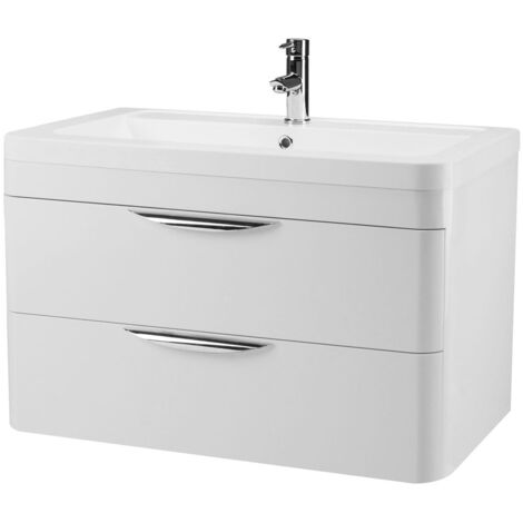 Nuie Parade Gloss White 800mm Wall Hung 2 Drawer Vanity Unit and Ceramic Basin - FPA005A