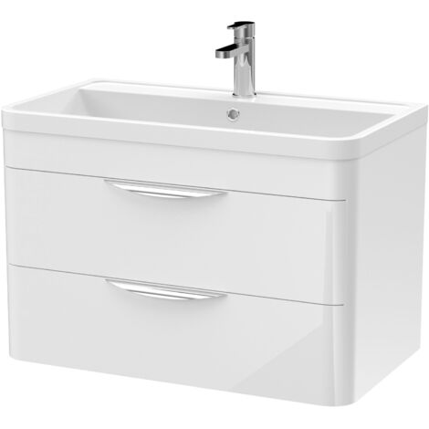 Nuie Parade Gloss White 800mm Wall Hung 2 Drawer Vanity Unit and Polymarble Basin - FPA005