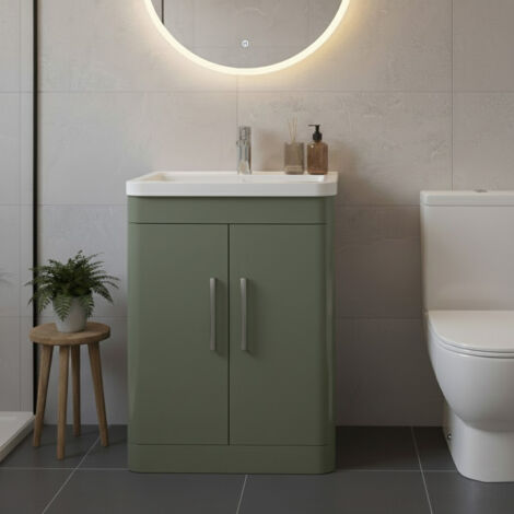 Nuie Parade Satin Green 600mm 2 Door Vanity Unit and Ceramic Basin - FPA810A