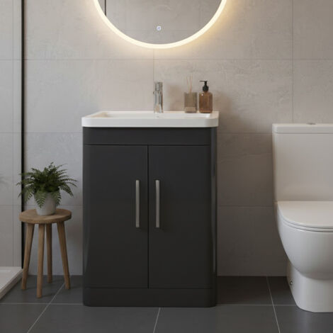 Nuie Parade Soft Black 600mm 2 Door Vanity Unit and Ceramic Basin - FPA1410A
