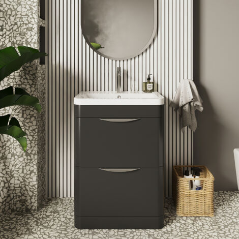 Nuie Parade Soft Black 600mm 2 Drawer Vanity Unit and Ceramic Basin - FPA1401A