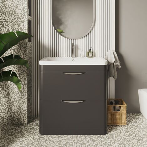 Nuie Parade Soft Black 800mm 2 Drawer Vanity Unit and Ceramic Basin - FPA1404A
