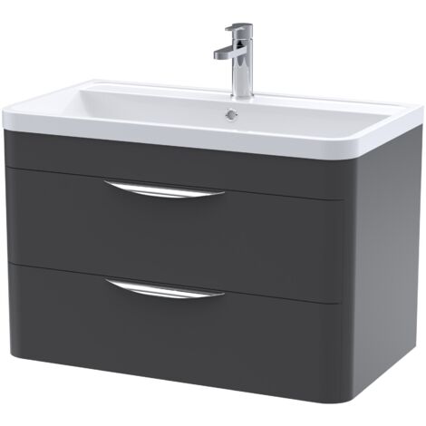Nuie Parade Soft Black 800mm Wall Hung 2 Drawer Vanity Unit and Ceramic Basin - FPA1405A