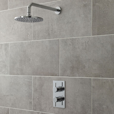 Nuie Quest Twin Thermostatic Concealed Shower Valve with Fixed Shower Head - Chrome