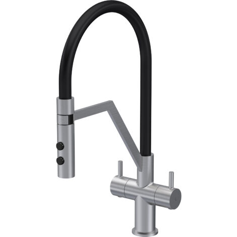 Nuie Ravi Mono Kitchen Sink Mixer Tap Dual Lever Handle - Brushed Nickel