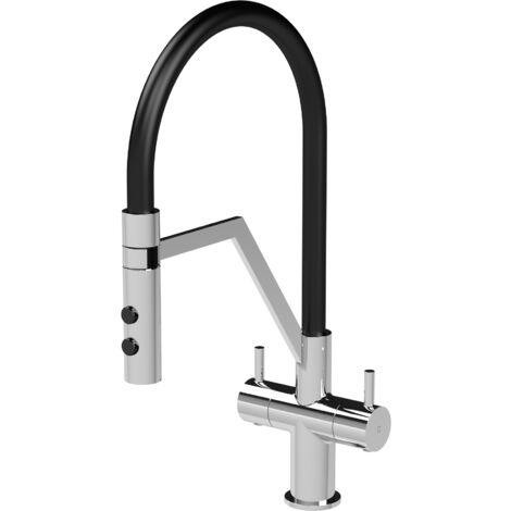 Nuie Ravi Mono Kitchen Sink Mixer Tap Dual Lever Handle - Chrome